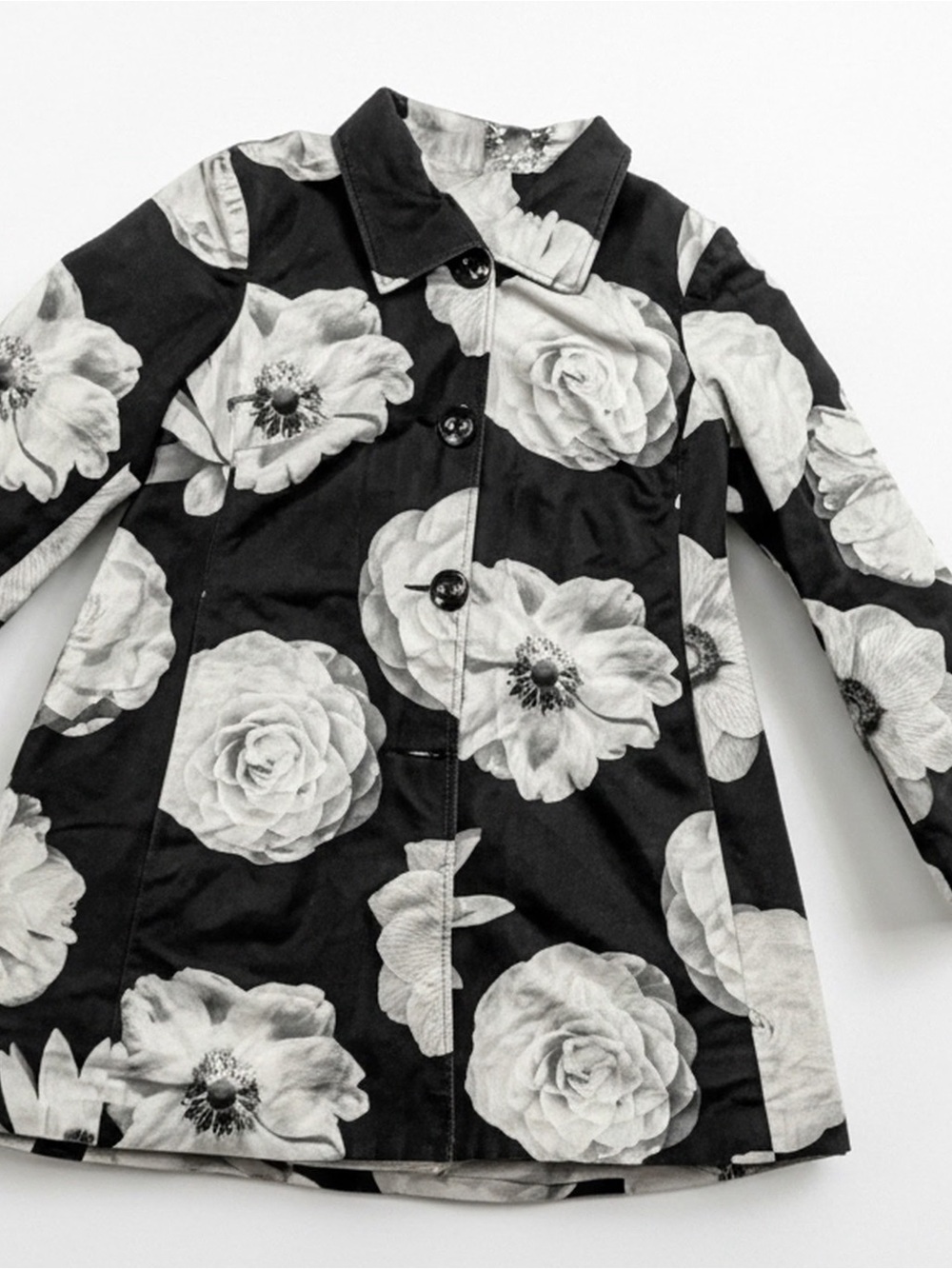 3 Sisters Black and Cream Floral Button Jacket
